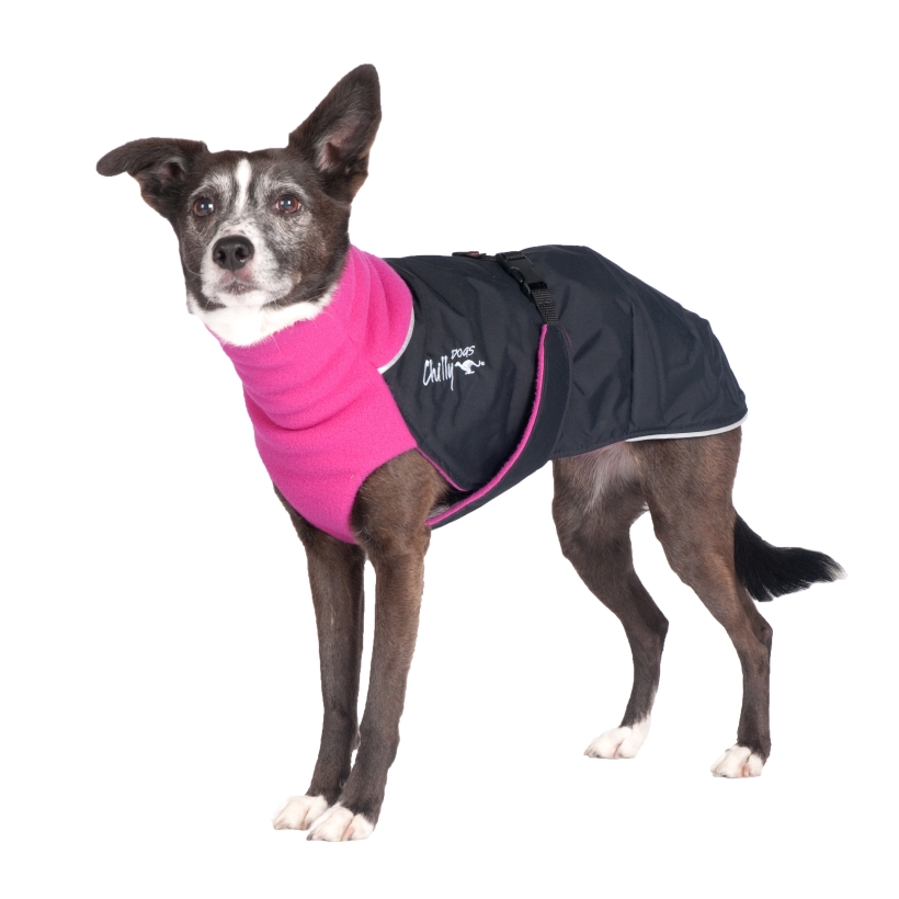 Chilly-Dogs-Great-White-North-Mantel-Pink-Schwarz-Hund-Frontansicht
