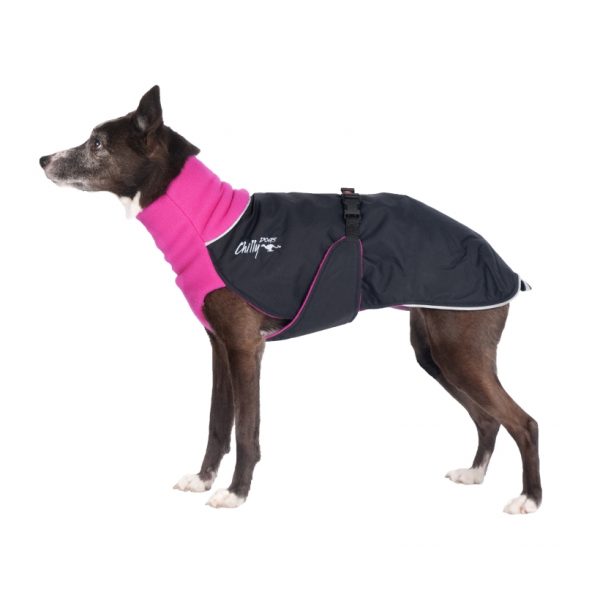 Chilly-Dogs-Great-White-North-Mantel-Pink-Schwarz-Hund-Seitenansicht